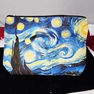 Van Gogh Starry Night Inspired Art Print Linen Makeup Pouch Travel Cosmetic Bag